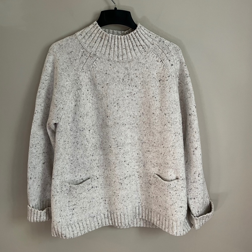 J. Jill XL Oatmeal Cream Speckle Wool Blend Sweater Fisherman Minimalist Coastal